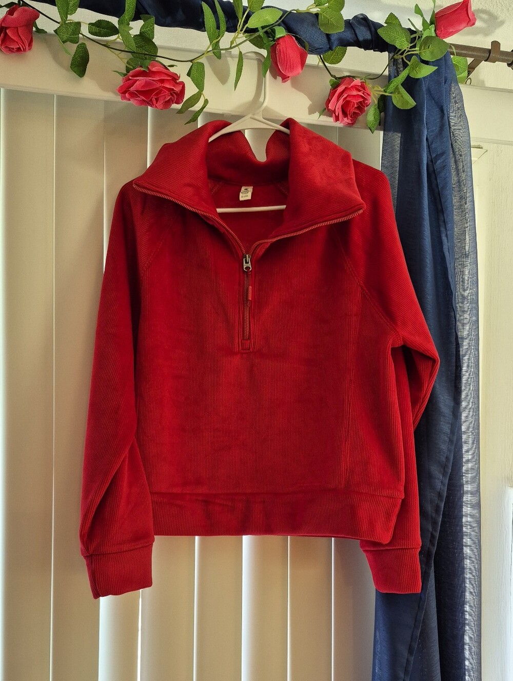 Red Zip-Neck Corduroy Pullover. SIZE LARGE. NEW WITHOUT TAGS